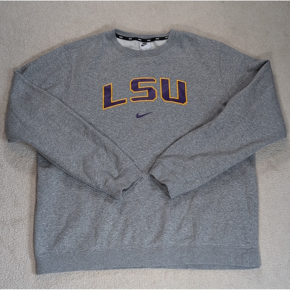 Nike LSU Tigers Crew Neck Sweater Pullover Mens XL Grey BQ8502-063